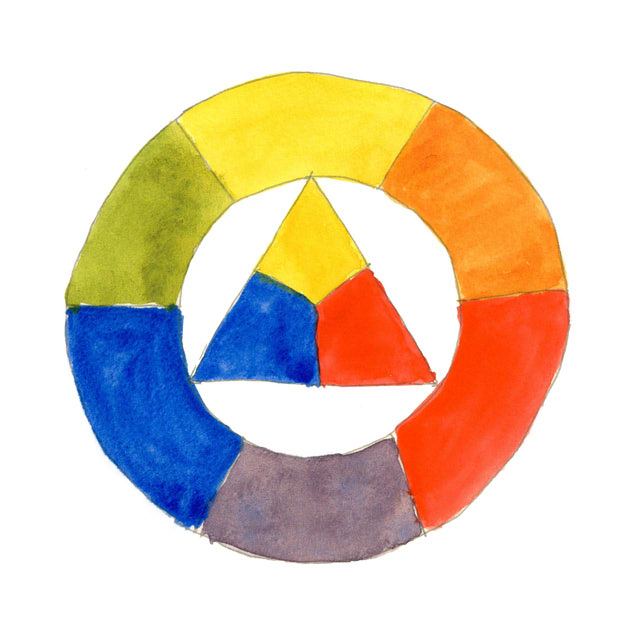 A 3-color palette. (Pigments: PY150, PR254, PB29.)